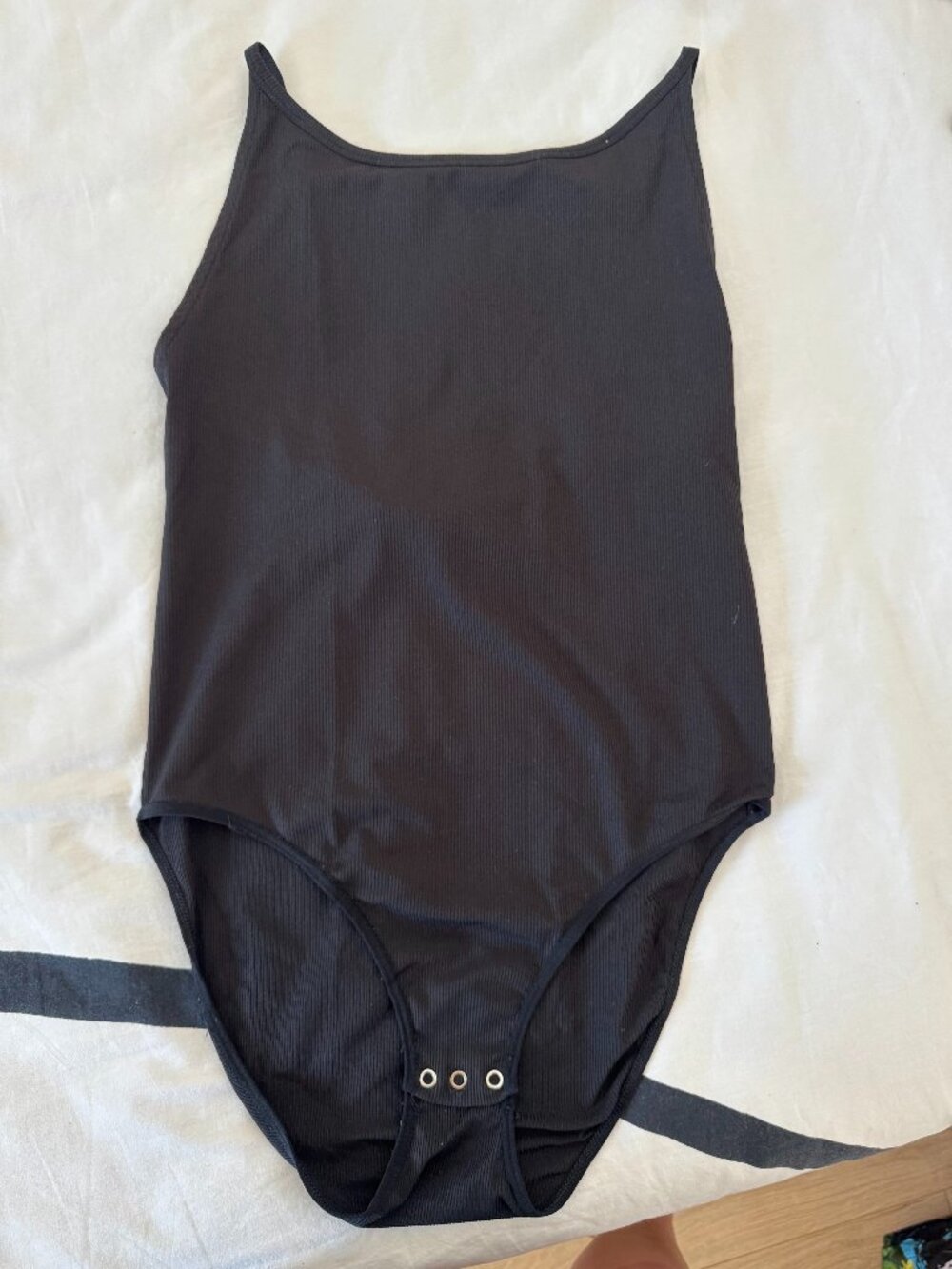 Topshop Black Ribbed High Neck Bodysuit Sleeveless Tank Top Sz 10